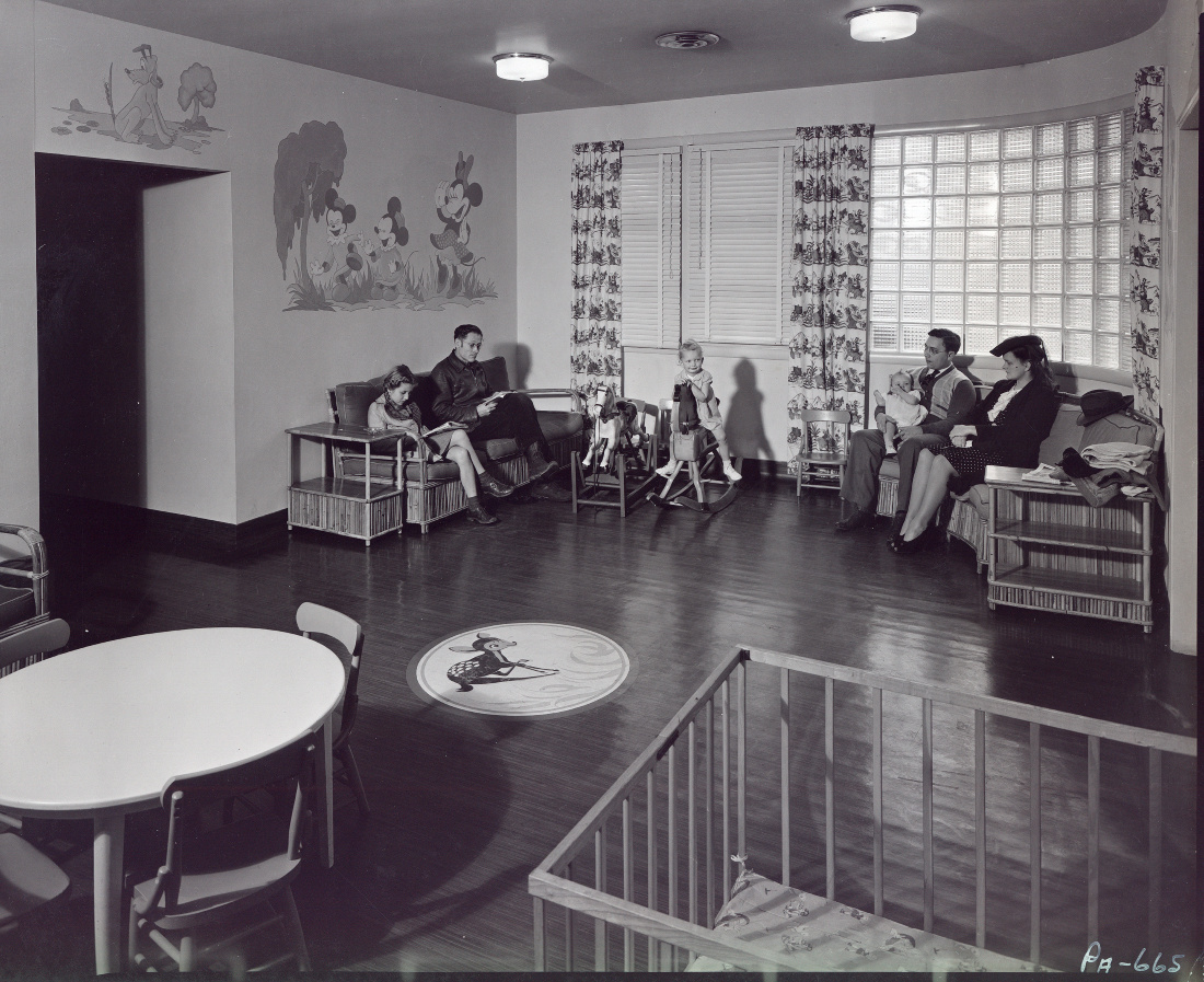 Disney character art in Permanente Hospital pediatric waiting room, circa 1944