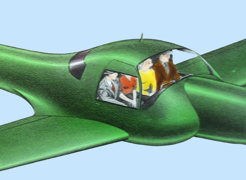 Artwork from draft “Fly with Fleetwings: Kaiser-Craft” promotional brochure (never produced), circa 1950.