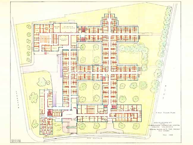 The Permanente Foundation Hospital, Oakland; architectural drawings showing first and second expansions, May 1944