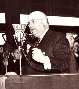 Henry J. Kaiser speaking at Fontana, Calif., blast furnace dedication, 1942