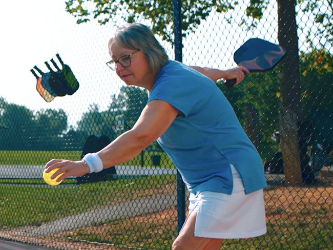 Tookie Gentilcore playing pickleball. 