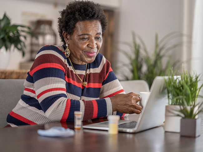 Senior woman on a remote call with her physician