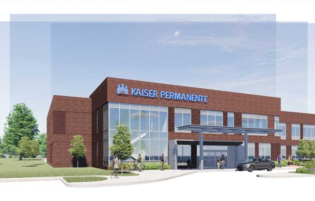 Illustration of the front entry to the Kaiser Permanente Fischer Crossings Medical Center