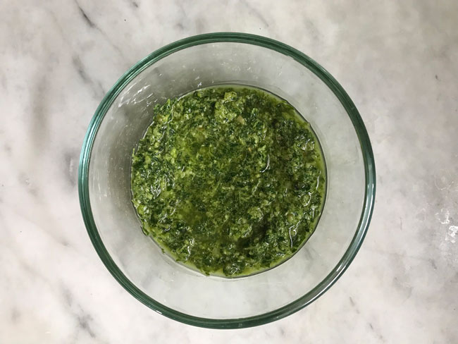 Bowl of pesto sauce