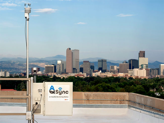 Love My Air sensor on the roof of a building