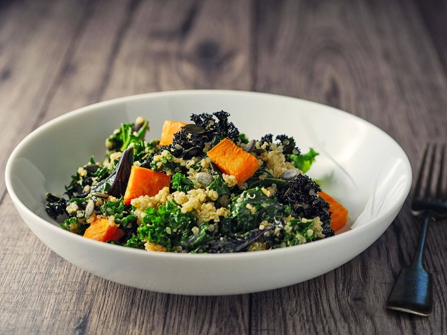 Kale salad with butternut squash chunks