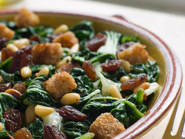 Swiss chard with pine nuts and raisins